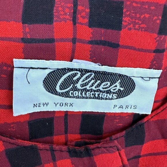 Vintage Clues Collection Shirtdress Plaid Long Sleeve Red Black Pockets - Picture 4 of 16